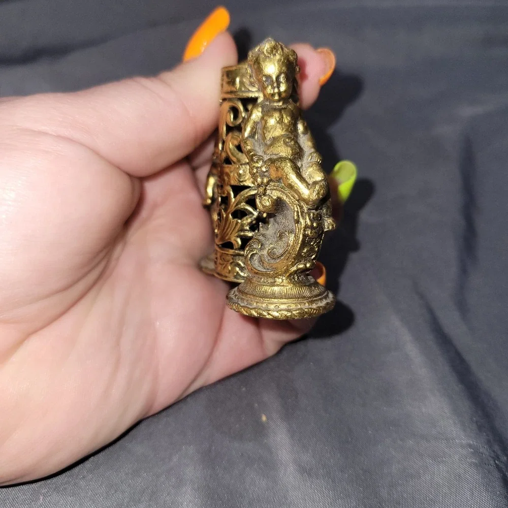 Vintage Brass cherub lipstick holder from the 1940's Vanity Cosmetics Beauty